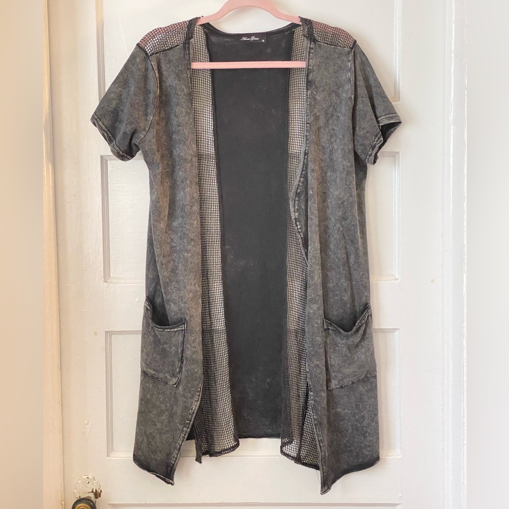 Tunic Style Distressed Short Sleeve Over Shirt Size Medium